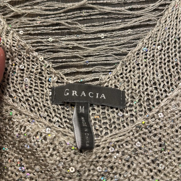 🟢 Gracia Chic Sparkling Fringe Knit Sweater Size Medium - Picture 3 of 6